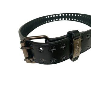 Mudd Womens Size Medium / Large Stars Lazer Cut Black Belt Genuine Leather 10932